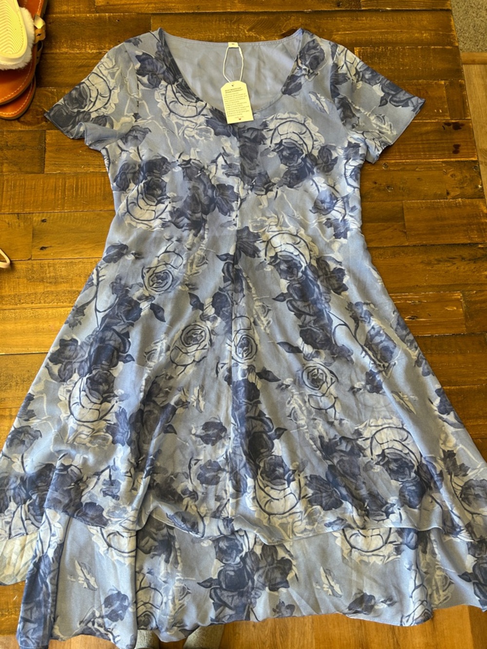 Blue Floral V-Neck Fit & Flare Dress